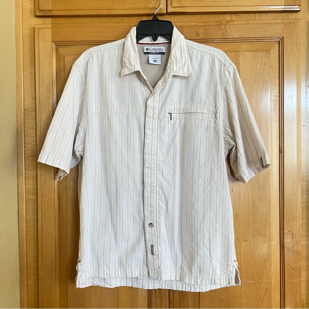 Columbia Men's Beige Striped Button Down Shirt